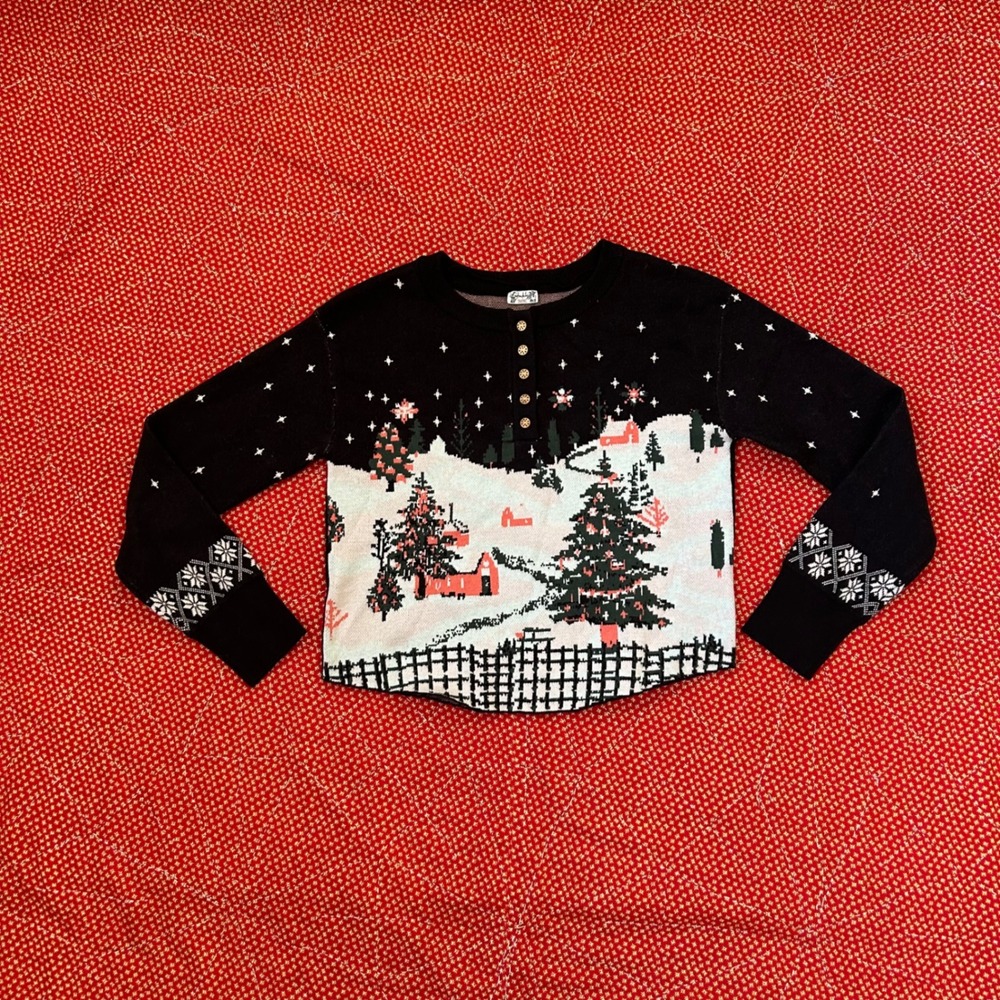 Intimately Free People Winter Village Scenic Knit sweater Top Black Small S